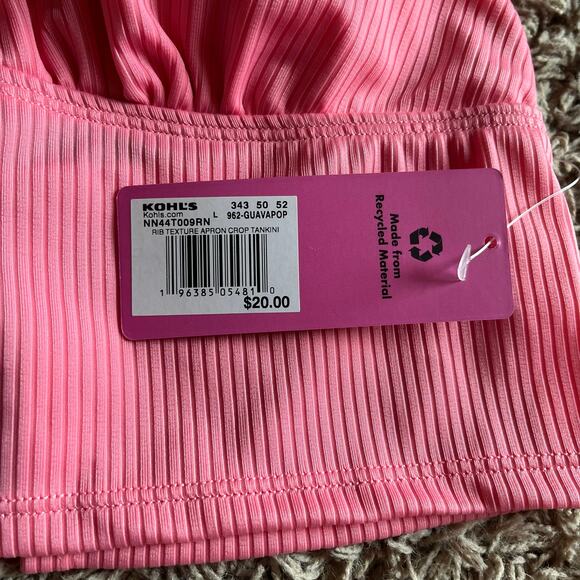 NWT! Juniors' Ninety-Nine° Pink Apron Crop Tankini Swim Top Size Large - Picture 3 of 7